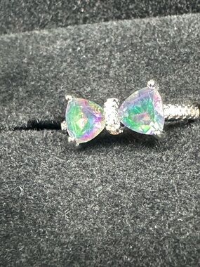 Silver Mystic Topaz Bow Ring Sz 7